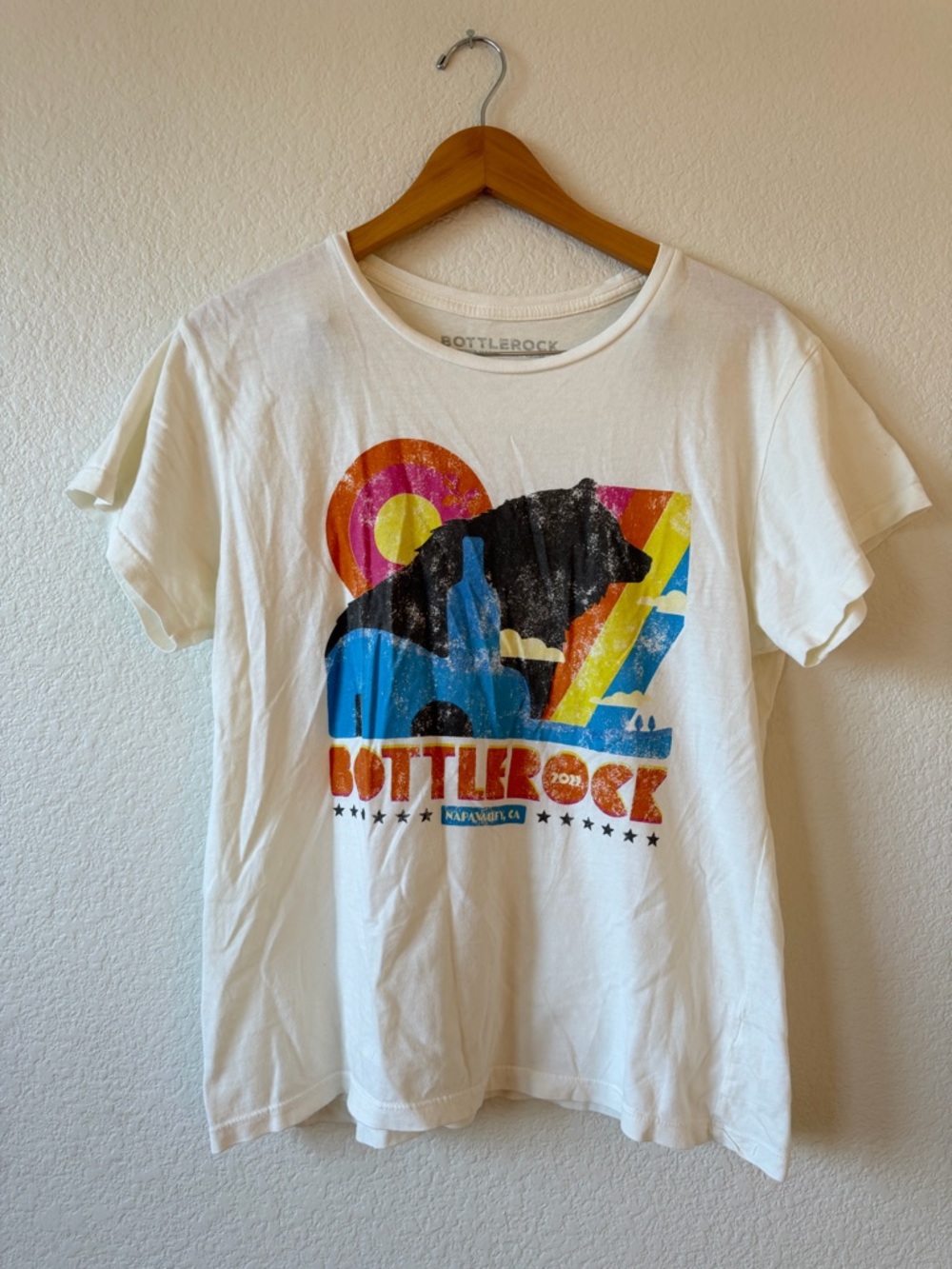 White Short Sleeve Graphic Tee - Multicolor Bear Design